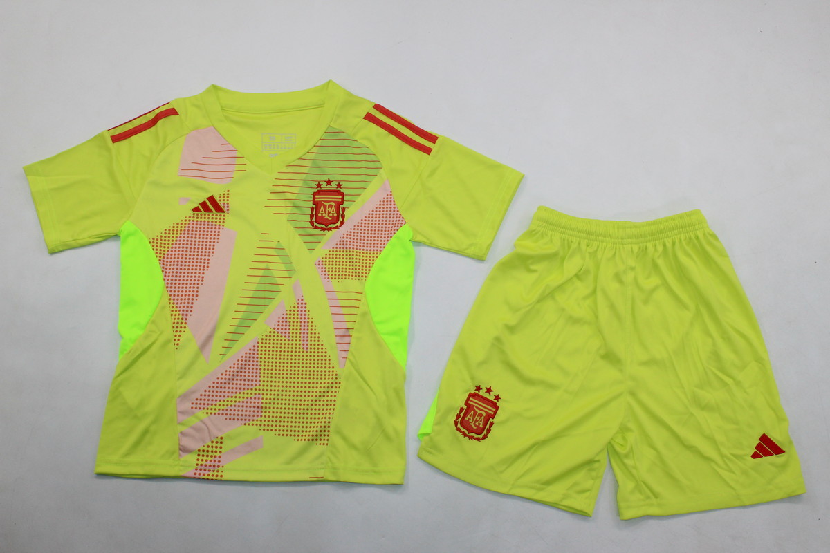 Kids-Argentina 2024 GK Yellow Soccer Jersey